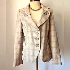 CRISCA Light Brown And Grey Plaid Blazer. Size 8/ Medium